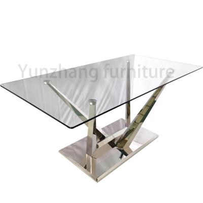 Chine Table à manger en argent avec verre transparent à vendre