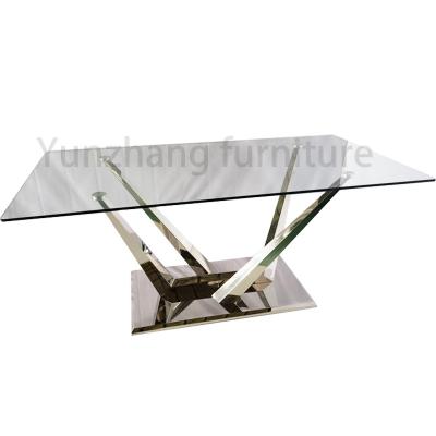 Chine Silver Color Luxury Modern Dining Tables Glossy Tempered Glass Sophisticated Dining Table à vendre