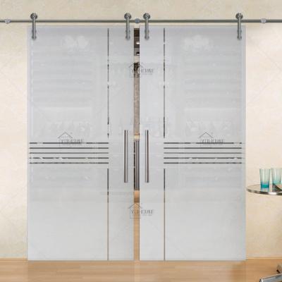 China Custom Interior Fire Protection Yohome Shandong Barn Door Glass Sliding Barn Door Double Track Double Barn Door for sale