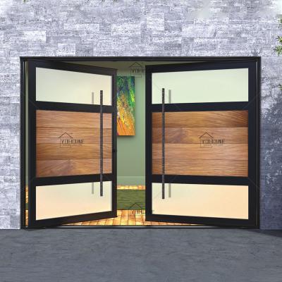 China Heat Insulation USA Design Aluminum Commercial Aluminum Door Frame Teak Glass Door Entry Double Door Wooden Design for sale