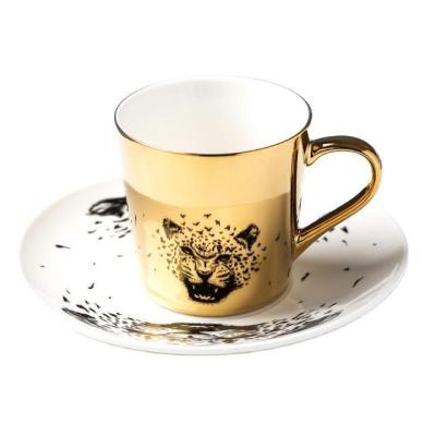 China Sustainable New Design Creative Mirror Reflection Coffee Cups And Saucer Retro Teacup Set Ceramic for sale