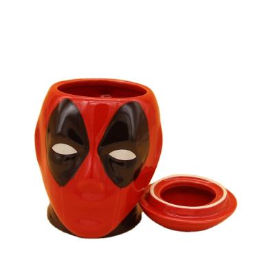 China Deadpool 3D Coffee Cup Viable Ceramic Reusable Coffee Cup Mug With Lid for sale