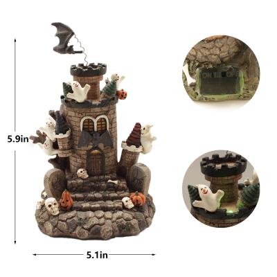 China Europe Halloween Decor Resin Halloween Haunted House Figurine With Led Lights for sale