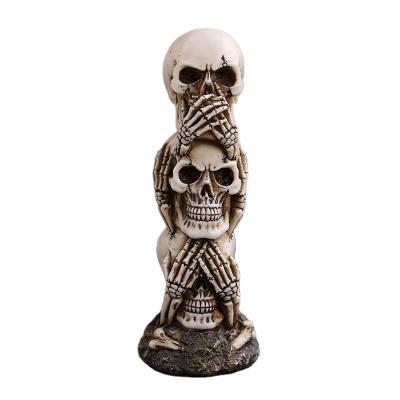 China American Halloween Skull Decor See Not Hear/Speak Resin Skull Heads Statue for sale