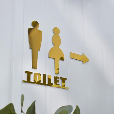 China Custom Non-Illuminated Safety Metal Sign Silver Yellow Toilet Sign For Restrooms for sale