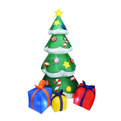 China Hot Selling 210CM/7FT Polyester Fabric Christmas Tree With Gift Box Garden Ornaments Inflatable Holiday Party LED Pattern Decoration for sale