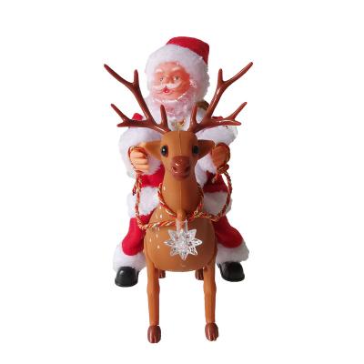 China Plush+ PVC Christmas Plastic Electric Figurine Handmade Toy Santa Claus Ride A Reindeer Ornament For Kids Elk Santa Musical Gifts for sale