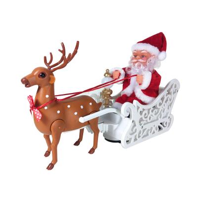 China Plastic Plush+PVC Christmas Gift Myth Moose Pull Sleigh With Santa Claus Musical Led Light Electric Kids Toy Sleigh Ornament for sale