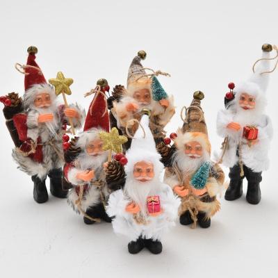 China ABS+plush+pvc+flanelette+PP cotton plush figurine different Santa Claus with tree gift box star pendant holding together Christmas table indoor decoration for sale