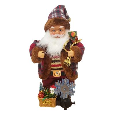 China ABS+plush+pvc+fabric Christmas Doll Position Toy Power Batter Musical Ornament Electric Santa Claus Rotating Snowflake Gift Musical Ornament for sale