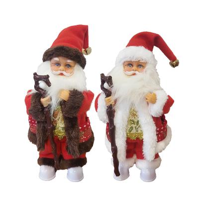 China ABS+rubber+plush+pp cotton 28 cm Christmas walking doll ornaments electric plug Santa Claus stick staff Santa Claus children swing for sale