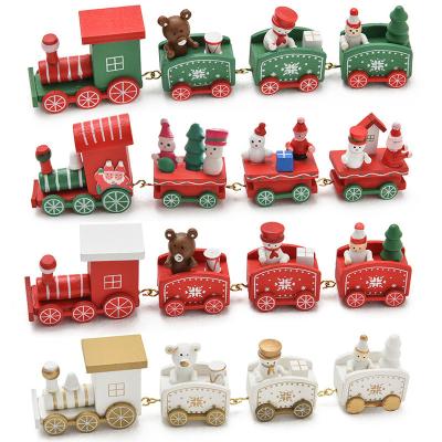 China Small Trains Holiday Cardboard Ornament Mini Trains 4 Wooden Wooden Carriages Cute Cartoon Christmas Window Sill Indoor Table Decoration for sale