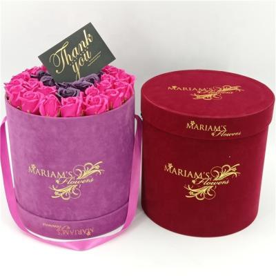 China Handmade Hot Custom Logo Velvet Suede Round Flower Box Wedding Decoration, Cajas Para Flores for sale