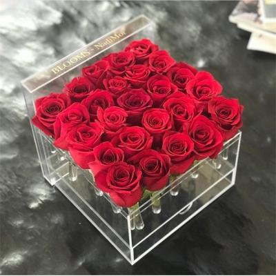 China Handmade Custom 25 Holes Square Acrylic Flower Box With Clear Lid Acrylic Rose Box for sale