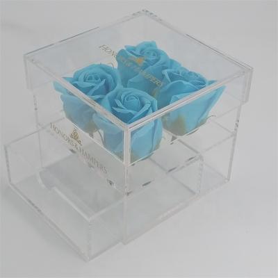 China Acrylic Wedding Rose Packaging Bouquet Box Preserved Handmade Square Flower Box Display for sale