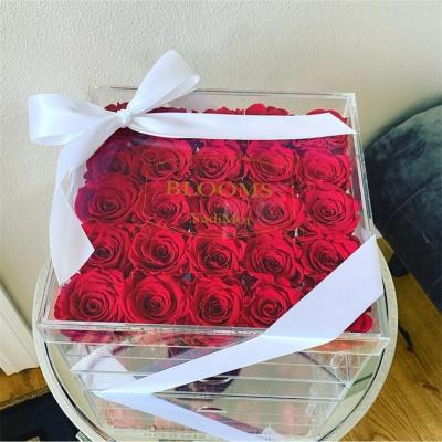 China Handmade Luxury Sweet Transparent Acrylic Flower Box Rose Box With Drawer For Chocolate Storage for sale