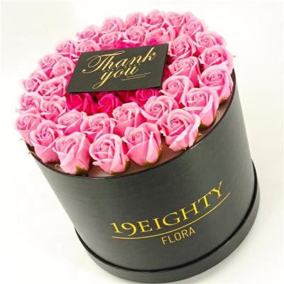 China Handmade Custom Rose Leather Boxes, Round PU Leather Box, Glitter Rose Leather Box for sale