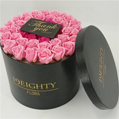 China Hot Handmade Rose Valentine Flower Packaging Cardboard Bouquet Box PU Round Florist Gift Boxes for sale