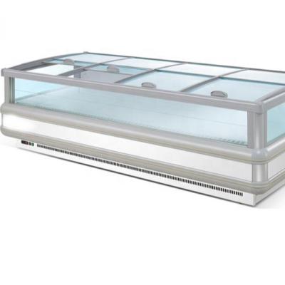 China Double-temperature Supermarket Air Curtain Commercial Refrigerator Sliding Door Chest Island Display Movable Glass Top Deep Freezer for sale