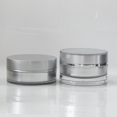 China Silver Color Cosmetic Cheap Price Acrylic Airless Jar With Customer Logo And Color In Round Shape for sale