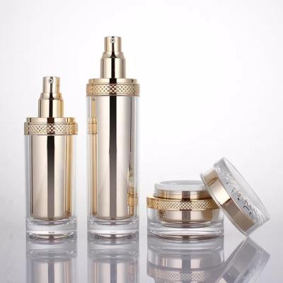 China Luxury Cosmetic High Grade Gold Acrylic Moisturizer Cream Jar Spray Serum /mist Pump Bottle For Packaging Container for sale