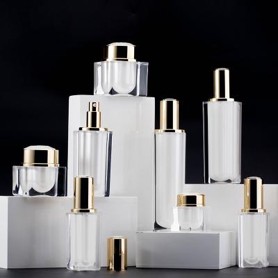 China Luxury cosmetic packaging acrylic jar 15g 30g 50g and lotion bottle 30ml 50ml 100ml 120ml for sale