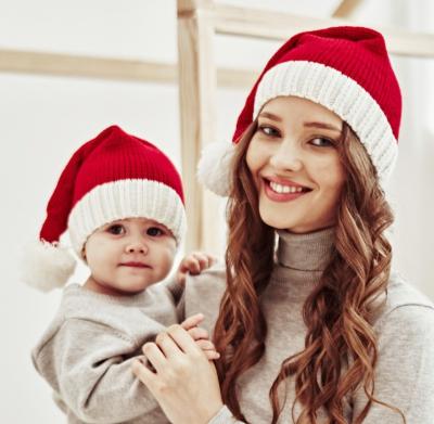 China New Year COMMON Christmas Hats Knitted Pom Pom Red Child Christmas Hats Hot Sale Parent-child Santa Hats for sale