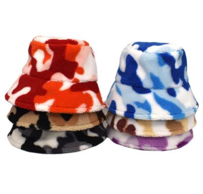 China Blue Plush Camouflage Custom Plush Fleece Bucket Hats Mens Urban Bucket Hats For Winter for sale