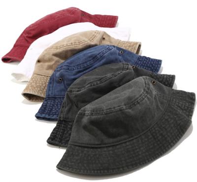 China Custom Cheap Character Mens Washed Denim Cotton Fisherman Bucket Hats for sale