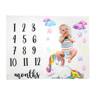 China Wholesale Custom Folded Flannel Fleece Blankets Photography Prop Newborn Infant Baby Milestone Growing Monthly Blanket for sale