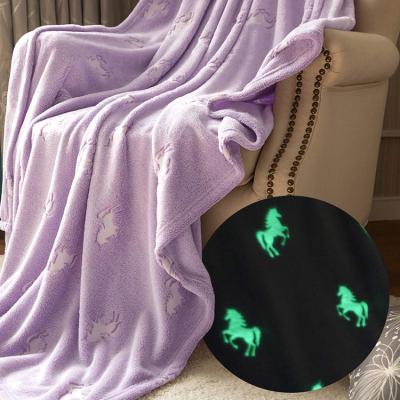 China PASSIONATE Glow in the Dark Blanket, Purple Plush Unicorn Blanket For Kids for sale