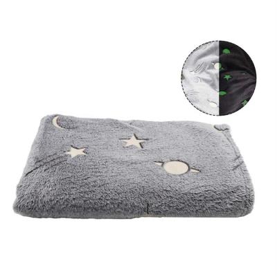 China Home Decor Universe Folded Stars Mood Pattern Gray Flannel Fleece Glow In The Dark Moon Blanket For Kids for sale