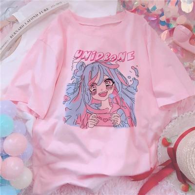 China New Summer Women's T-shirt Print Strawberry Juice Pink Harajuku Top Women QUICK DRY Japanese Fashion Lovely T-shirt for sale