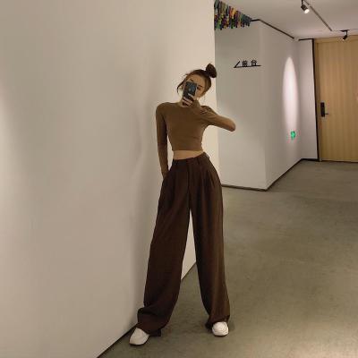 China 2021 Anti-wrinkle solid color retro wild straight wide leg pants women spring new fashion Korean style high waist casual pants for sale