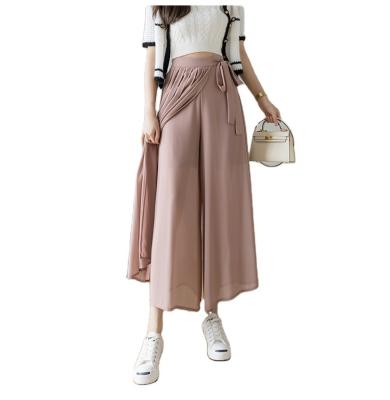 China Anti-wrinkle 2021 Spring Summer New Style Korean Women Pleated Chiffon Pants Plus Size High Waist Pants Casual Wide Leg Hakama Pantalones for sale