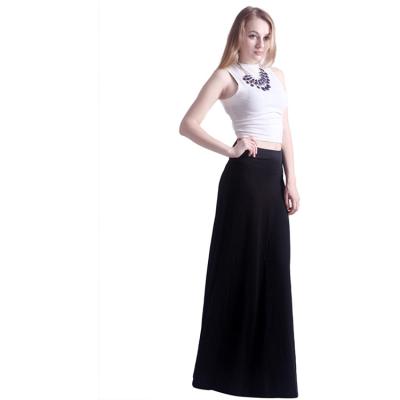 China Women's Anti-Static Long Skirts Casual Women's High Waist Folding Elastic Flared A Line Black Long Skirt for sale