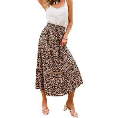 China Newest Viable Factory Direct Wholesale Mature Women Animal Print Skirt Ruffled High Low Leopard Midi Skirt for sale