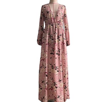 China Clothing Wholesale Boho Floral Soft Women's Dresses Maxi Dress Sexy Gentle Pink Anti-static Women's V-Neckline Summer for sale