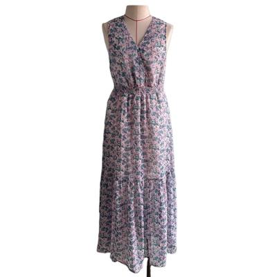 China 2021 Fashion Anti-Static Chiffon Elegance Floral Dress Women's Sleeveless Dress Casual Long Long for sale