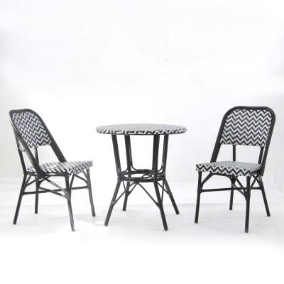 China Modern Factory Black Textilener Outdoor Furniture Stacking Side Chair Bistro Garden Terrace Leisure Mansion Chair And Aluminum Table Set for sale