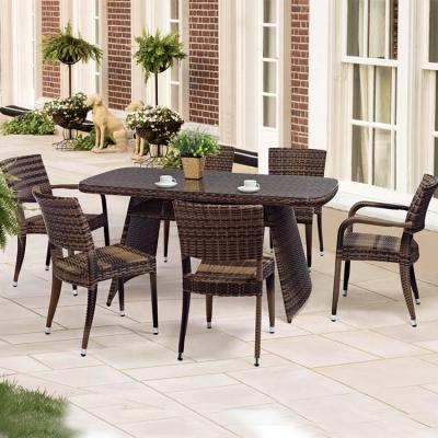 China 6 Seaters Garden Sets Durable Stable Modern Rattan Dining Chairs and Table Set High Quality Restaurant Patio Bistros Hotel Outdoor Furniture for sale