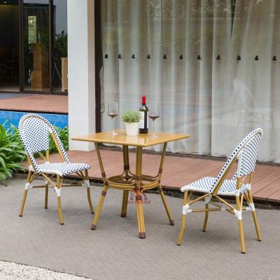 China Modern Hot Sale Outdoor Furniture Garden Set Stackabale Synthetic Bamboo Chair Wicker Rattan French Bistros Dining Chairs and Tables for sale