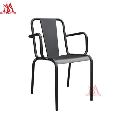 China Wholesale Cheap Price Modern Black Manufacturer Aluminum Restaurant Dining Chair Patio Garden Beach Outdoor Metal Stacking Armchair for sale