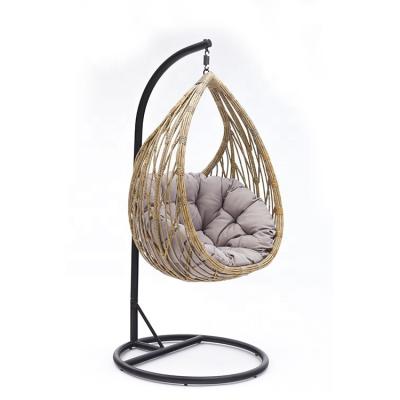 China Modern Wholesale Modern Outdoor Garden Patio Swing Plant PE Rattan Metal Swing Egg Hanging Chair With Stand By Person Handmade Adult for sale