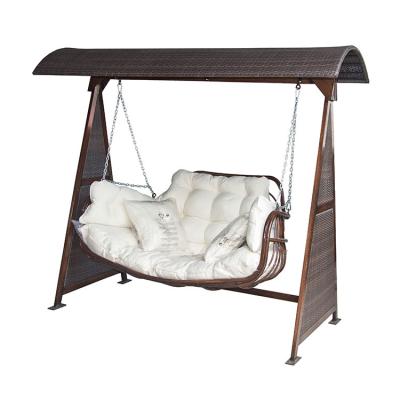 China Modern Wholesale Supplier Customized Steel Frame 2Seats Wicker Patio Garden Swing Chair With Canopy Cushion Hammock Swing Chair Hanging for sale