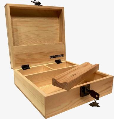 China Stable Locking Stash Box with Rolling Tray - Stash Box with Lock and Key - Stash Boxes Compartment Storage for Accessories (Natural Woo for sale