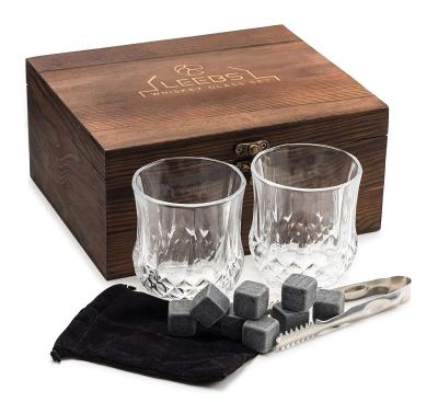 China Premium Viable Whiskey Stones Gift Set - 2 Tall Whiskey Glasses, 8 Granite Scotch Chill Rocks, Tongs for sale