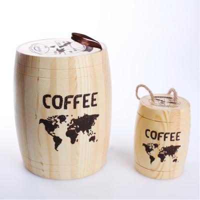 China Handmade Custom Logo Food Storage Wooden Coffee Bean Barrel for sale