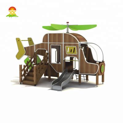 China Import LLDPE and the most popular new style wooden import wooden cute plane outdoor playground children slide for sale