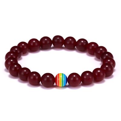 China Handmade Natural Red Stone TRENDY Pride Bracelet Rainbow LGBT Pride Beads Onyx Bracelet for sale